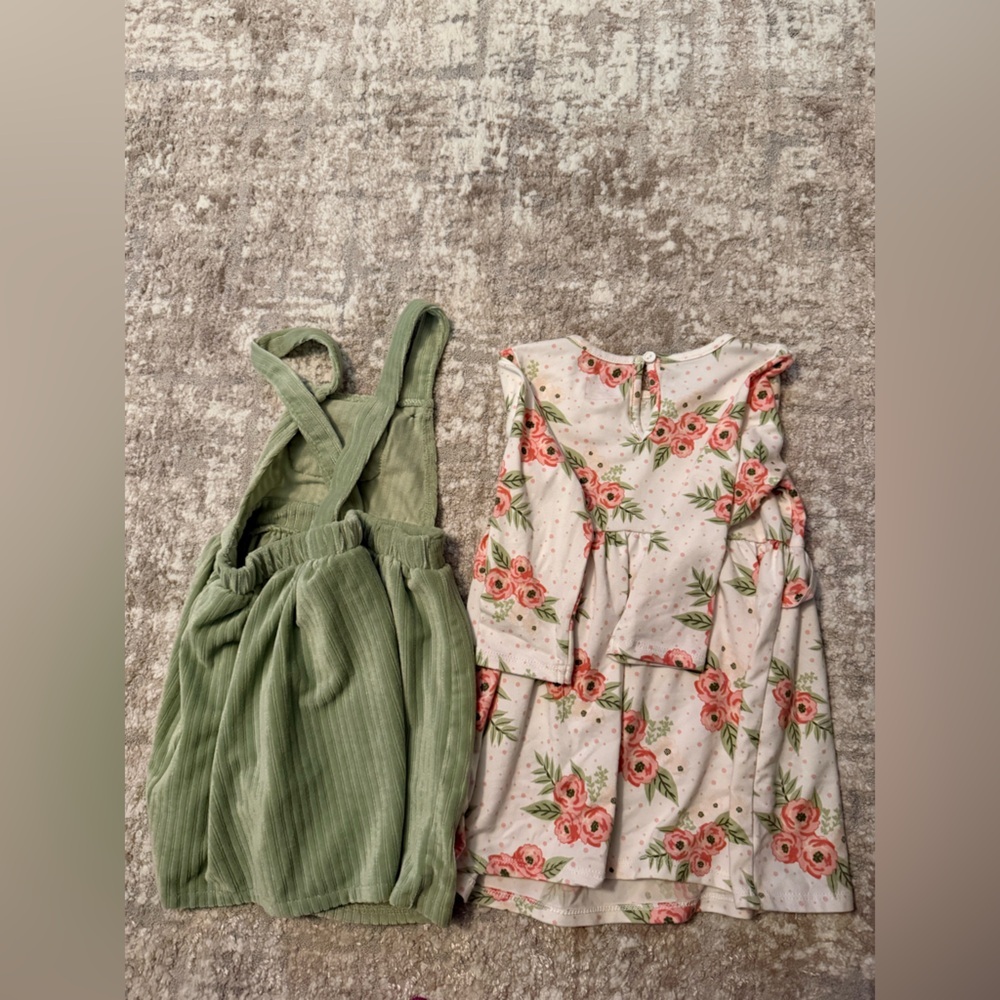 Just Lizzy Kids Floral Dress and Green Pinafore Set size 24M - Picture 2 of 4